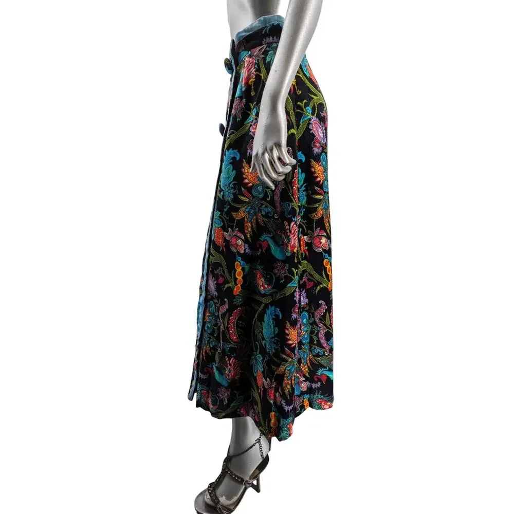 SALE Vintage 1970's SAKS FIFTH AVENUE Cotton Velvet Wrap Skirt Psychedelic Asian